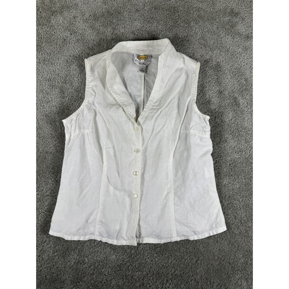 Talbots Petites White Irish Linen Sleeveless Button Down Top Blouse Size 8P